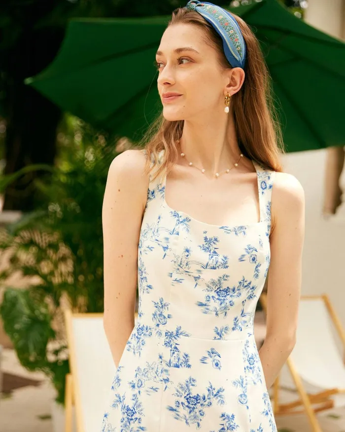 The Square Neck Ruffle Trim Midi Dress