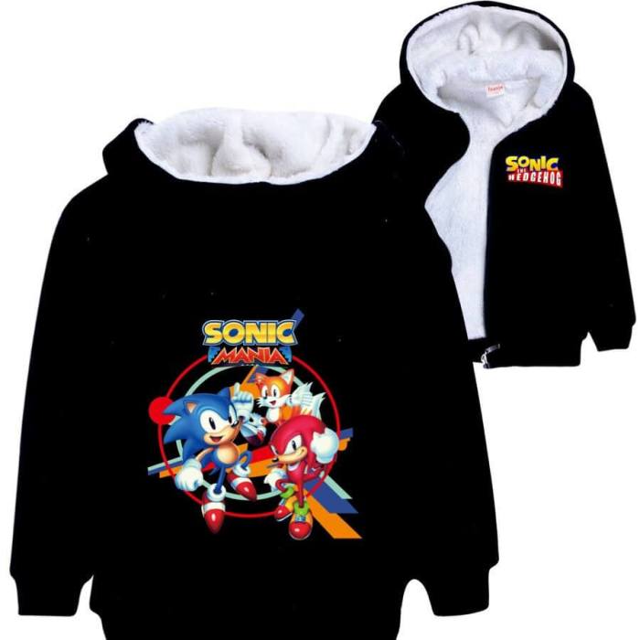 Sonic The Hedgehog Mania Print Zip Up Fleece Lined Cotton Hoodie