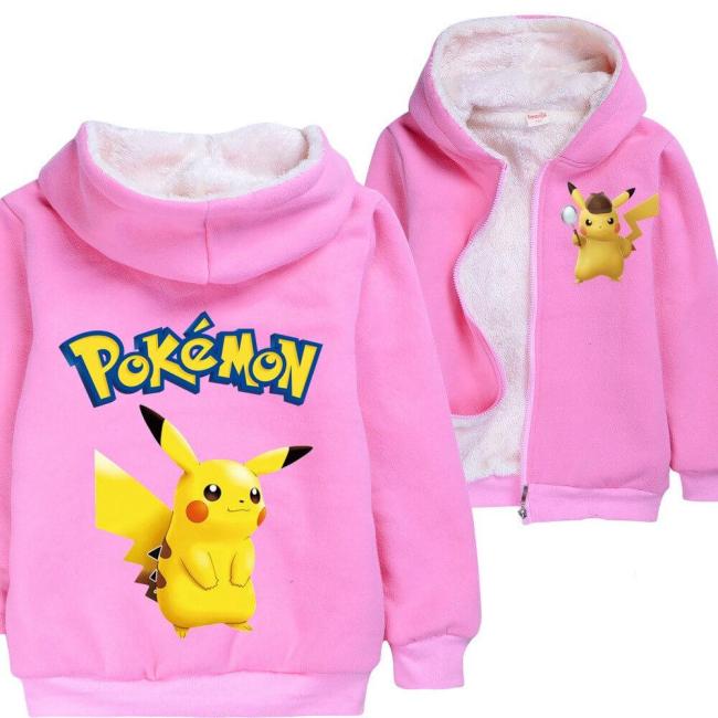Girls Fleece Zip Up Cotton Hoodie In Pokemon Go Detective Pikachu