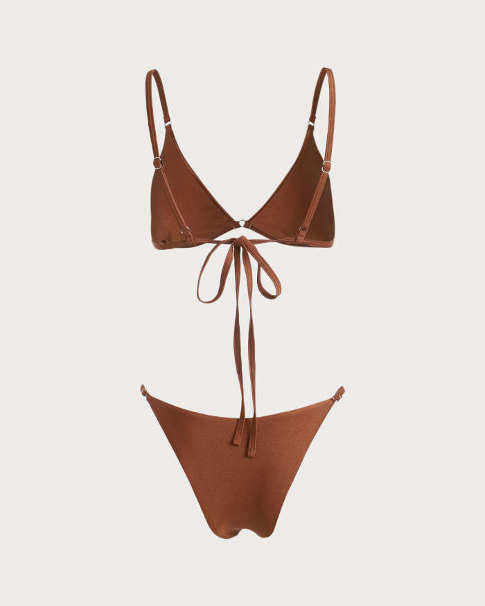 The Coffee V Neck Tie Back Bikini Set