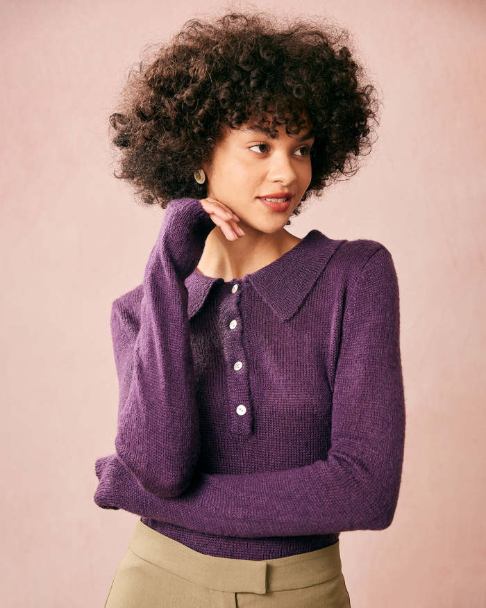 The Purple Ribbed Polo Sweater