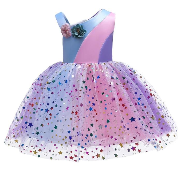 Girls Shiny Stars Embellished Princess Birthday Party Tulle Dress