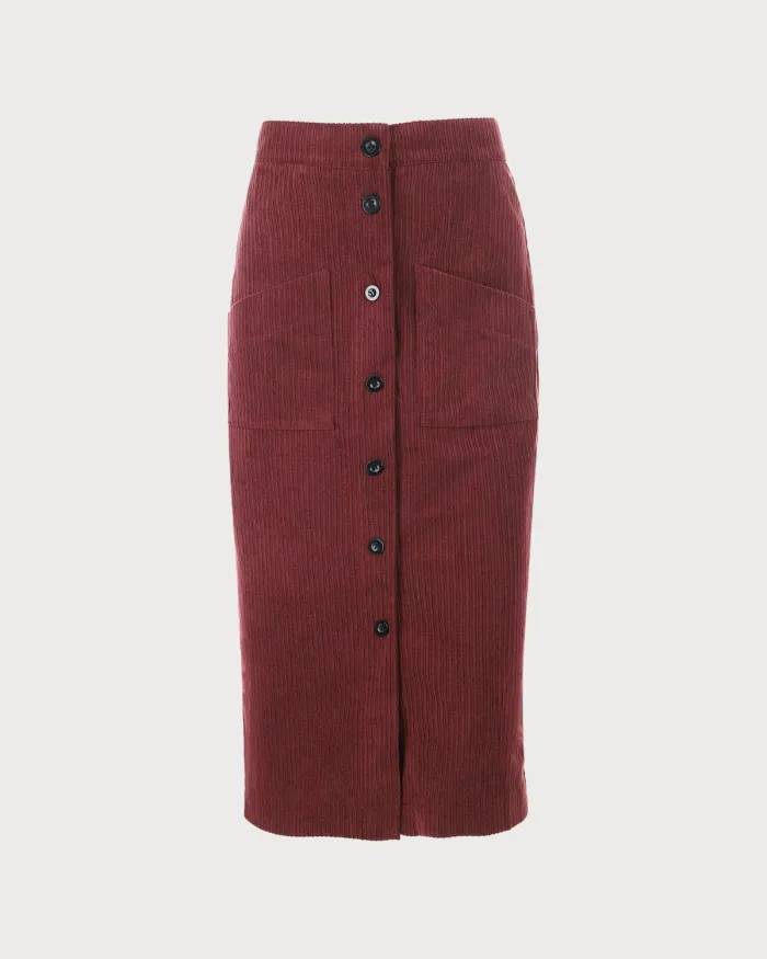 The Solid Corduroy High Waisted Midi Skirt