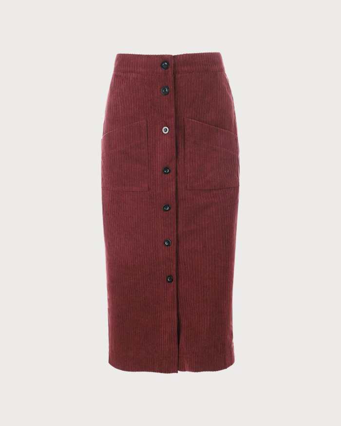 The Solid Corduroy High Waisted Midi Skirt