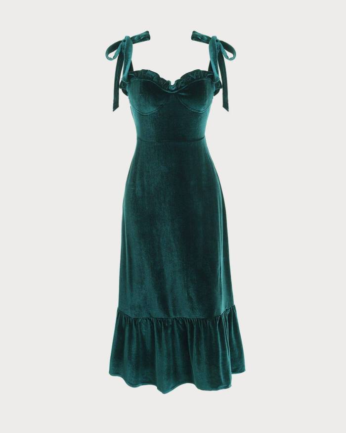The Dark Green Velvet Pleated Dress