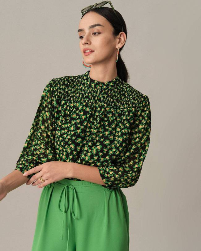 The Floral Puff Sleeve Ruched Blouse