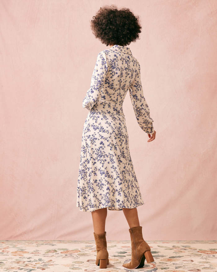 The Collared Floral Long Sleeve Midi Dress