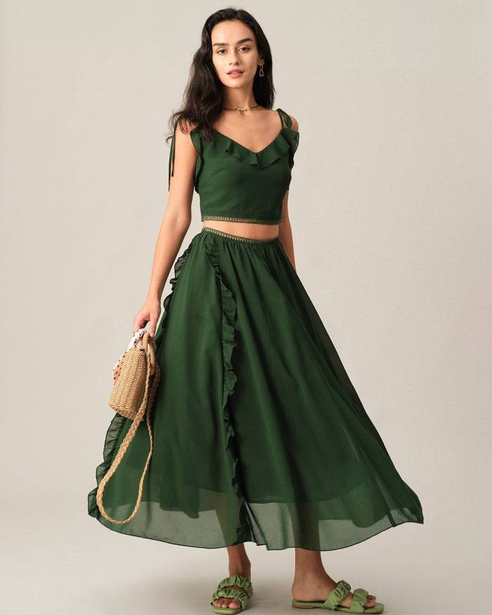 The Solid Color Ruffle Trim Skirt