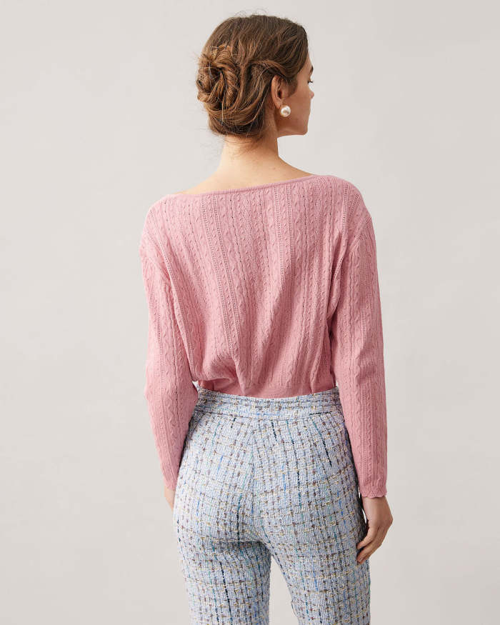 The Pink V Neck Pointelle Knit Cardigan