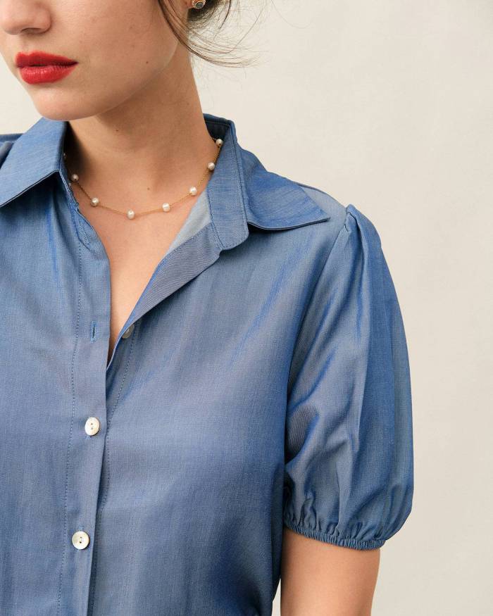 The Lapel Puff Sleeve Blouse