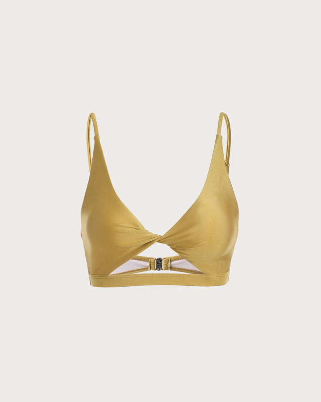 The Yellow V Neck Twist Cutout Bikini Top