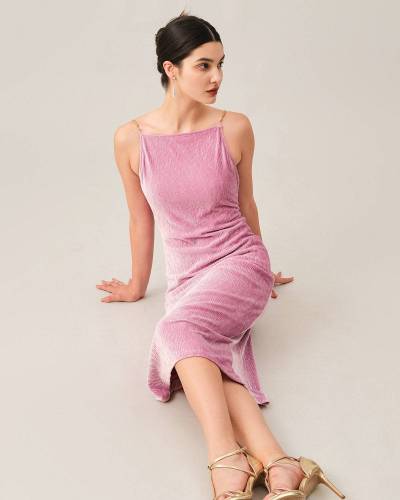 The Velvet Textured Chain Strap Midi Dress