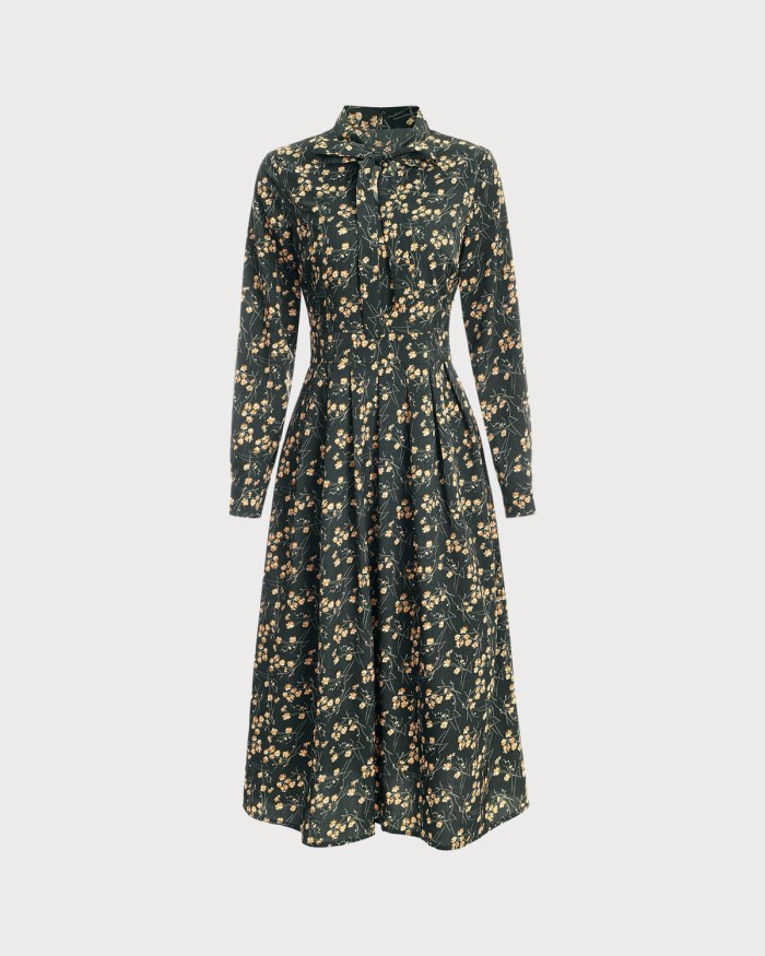 The Tie Neck Floral Long Sleeve Maxi Dress