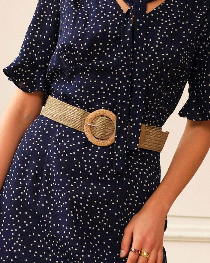 The Women Square Buckle Woven Belt