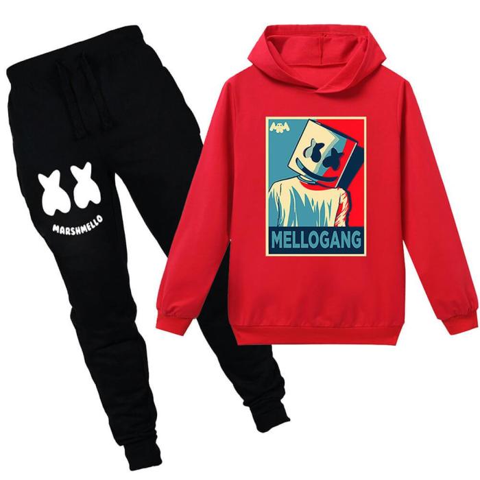 Mellogang Dj Marshmello Print Boys Girls Cotton Hoodie Sweatpants Suit