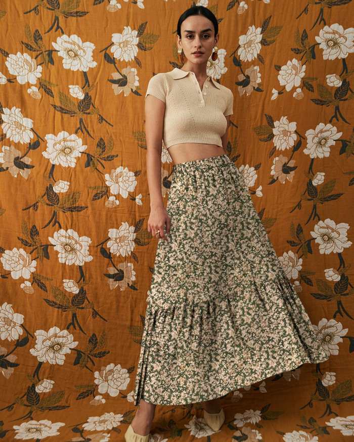 The Elasticized Waist Floral Midi Skirt