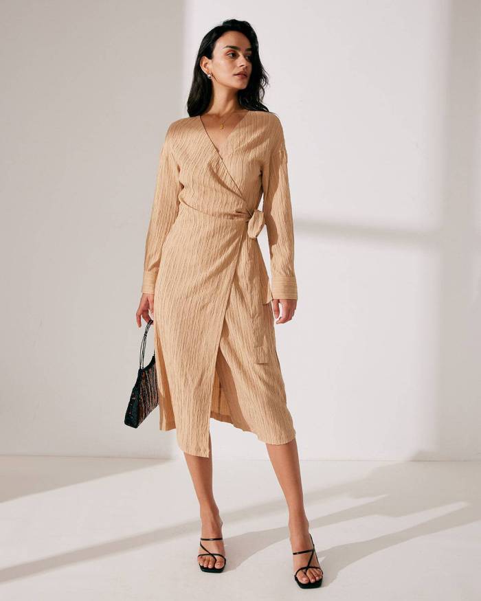 The Solid Wave Textured Wrap Dress