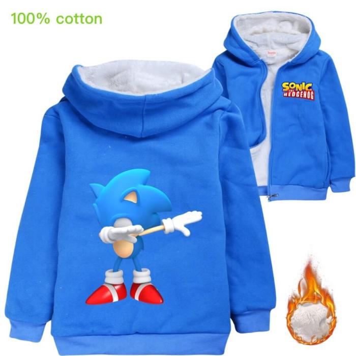 Dab Dance Sonic The Hedgehog Print Kids Fleece Lined Hooded Jacket