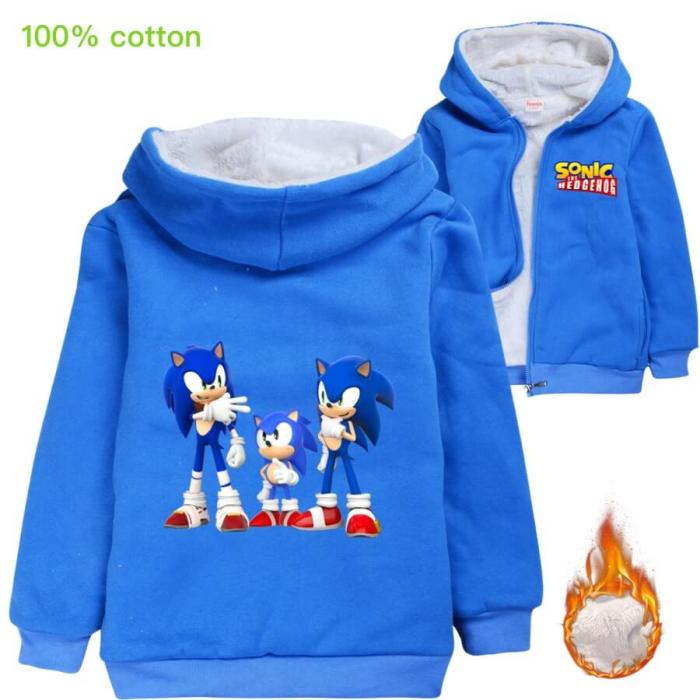 Sonic The Hedgehog Print Girls Boys Fleece Lined Zip Up Cotton Hoodie