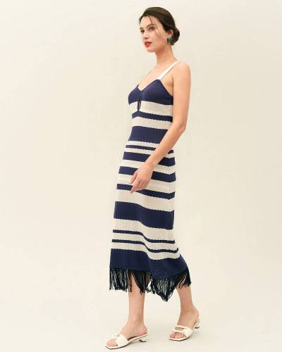 The Stripe Tassel Midi Dress