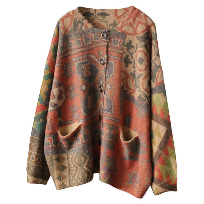 Autumn Print Knitted Cardigan Sweater