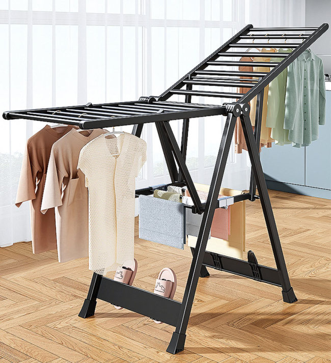 Large Foldable Laundry Stand With Height-Adjustable Gullwings