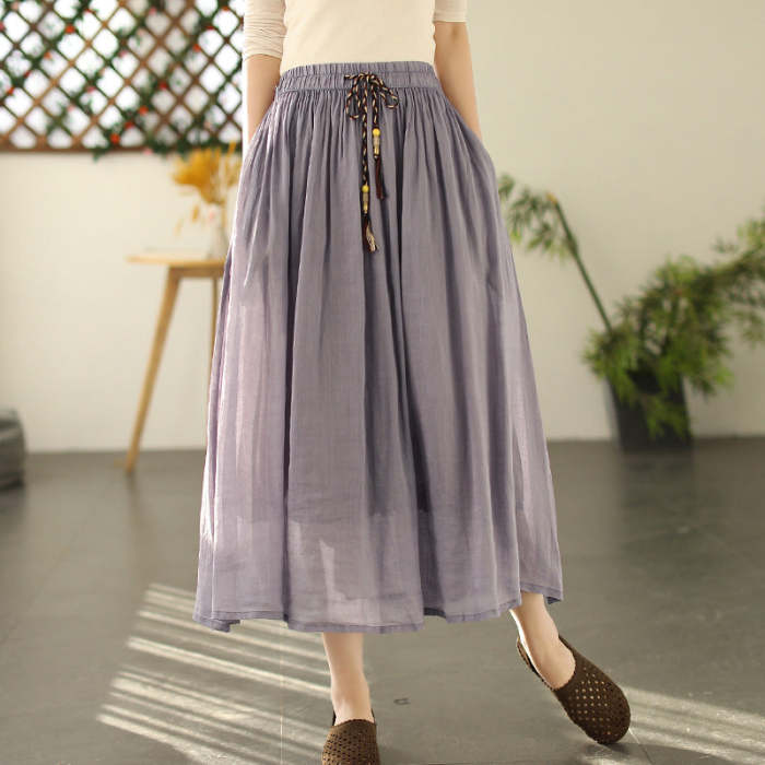 Summer Ramie Pleated Double Layer Skirt