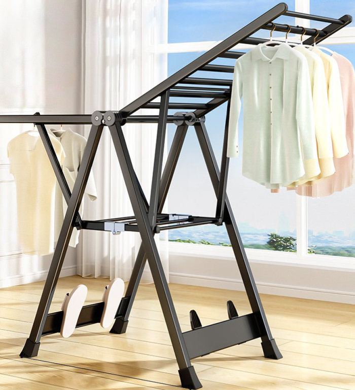Large Foldable Laundry Stand With Height-Adjustable Gullwings