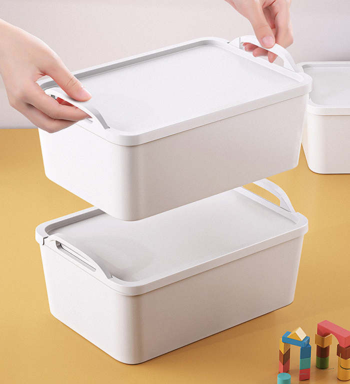 White Plastic Storage Bins With Lids (2 Pcs)