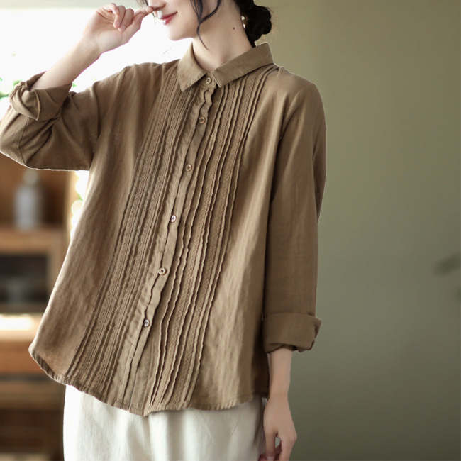 Spring Lapel Accordion Lace Panel Shirt