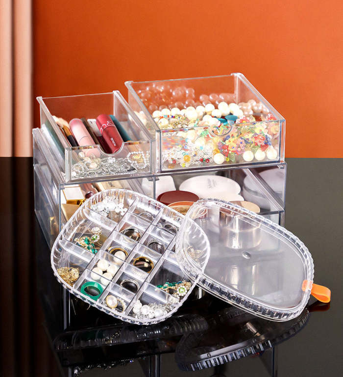 Multi-Functional Transparent Desk Display Box With Drawers