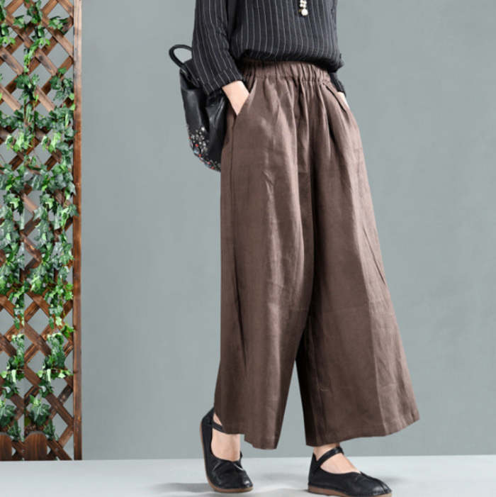 Women'S Spring Retro Solid Color Linen Pants