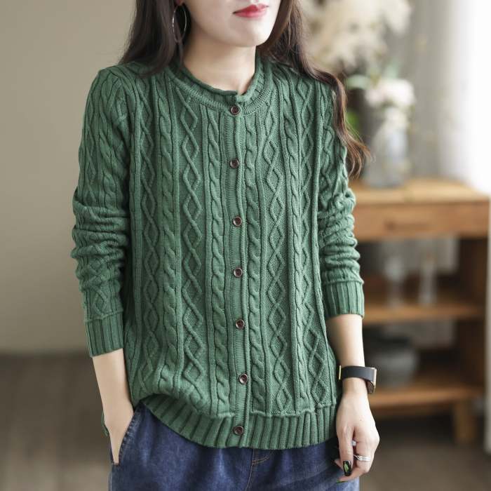 Autumn Retro Solid Color Knitted Jacket