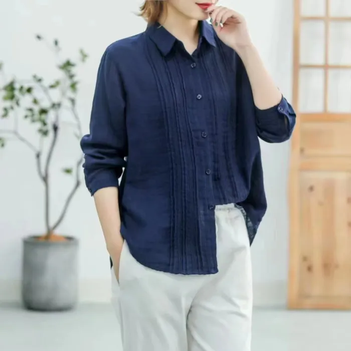 Spring Lapel Accordion Lace Panel Shirt