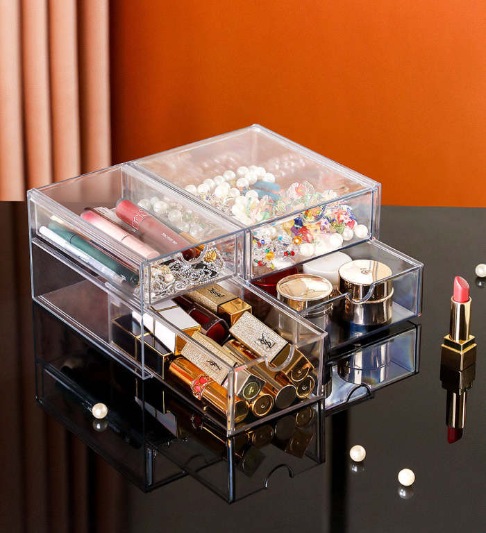 Multi-Functional Transparent Desk Display Box With Drawers