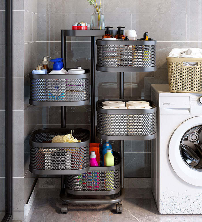 Rotating Multi-Layer Kitchen Metal Shelf With Wheels