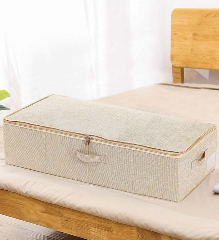 Stackable & Collapsible Linen Fabric Closet Organizer Box With Zipper