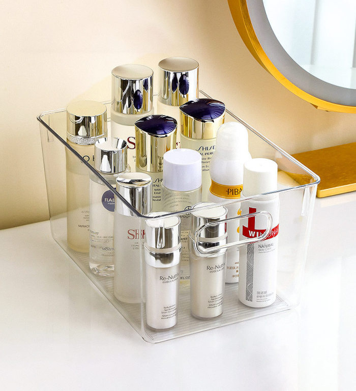 Clear Plastic Storage Organizer Container Bins With Cutout Handles