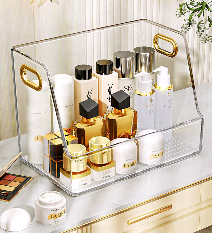 Large Size Clear Storage Bins With Golden Handles