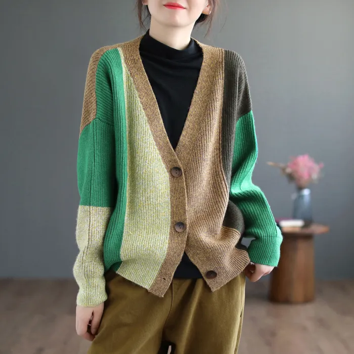 Fall Core Yarn V-Neck Sweater Jacket