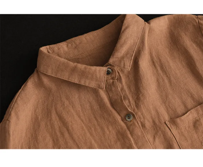 Women'S Autumn Embroidered Linen Shirt Lapel Shirt