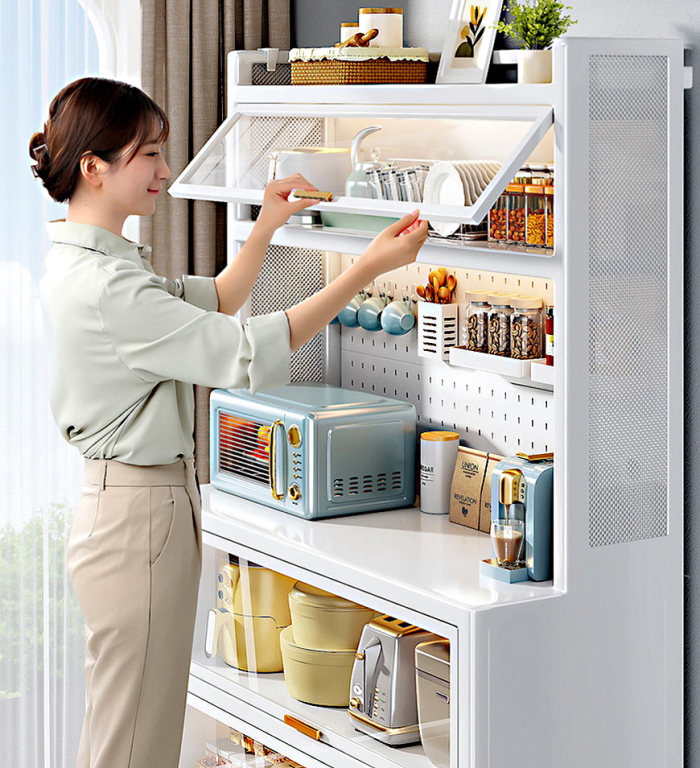 Metal Kitchen Pantry Storage Cabinet With Diy Pegboard Wall