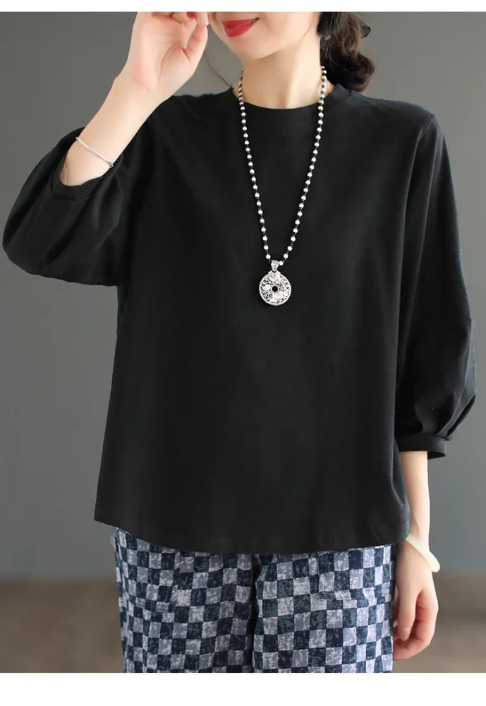 Women'S Autumn Round Neck Lantern Sleeve T-Shirt