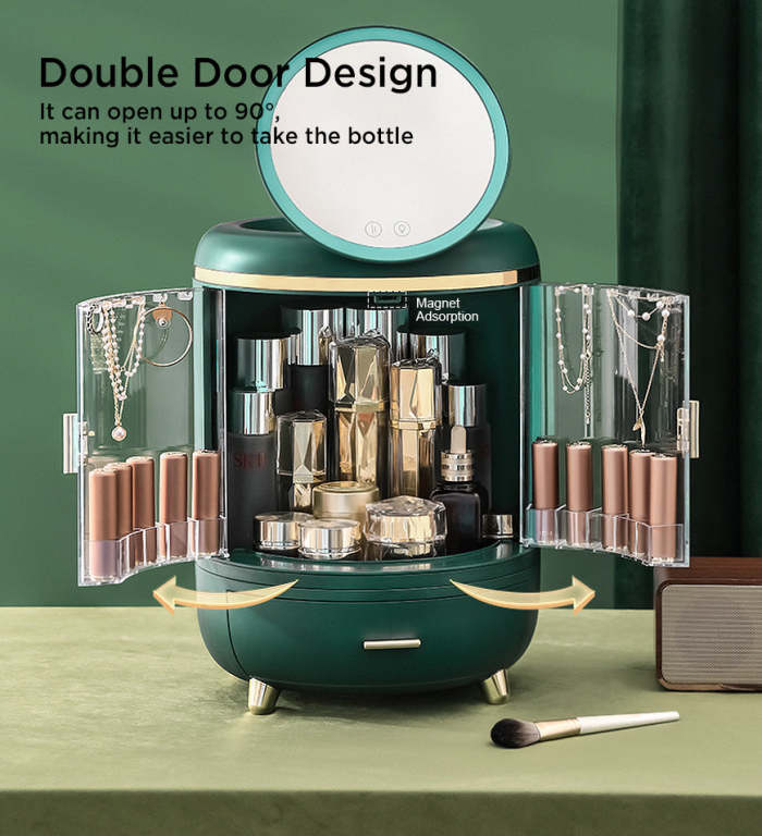 Round Makeup Storage Organizer Box With Mirror Led Light
