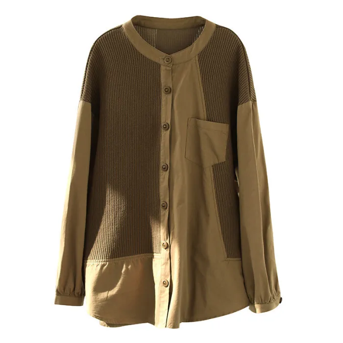 Spring Women'S Solid Color Stitching Shirt