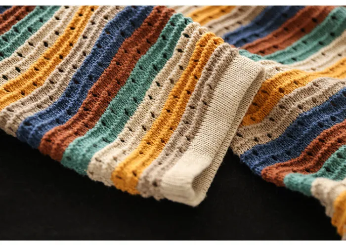 Autumn Striped Doll Sleeve Wool Knit Sweater