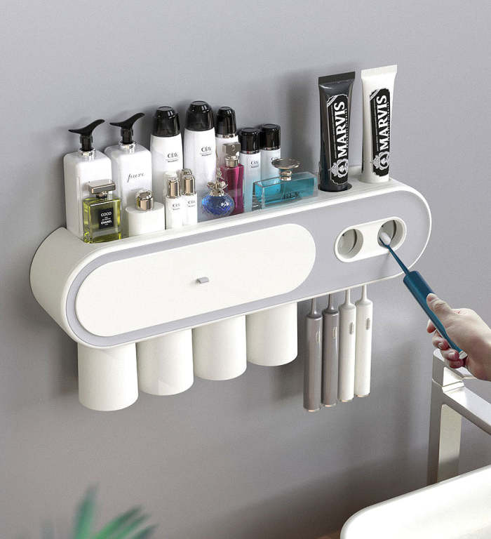 Wall Mounted Toothbrush Holder And Dispenser For Bathroom