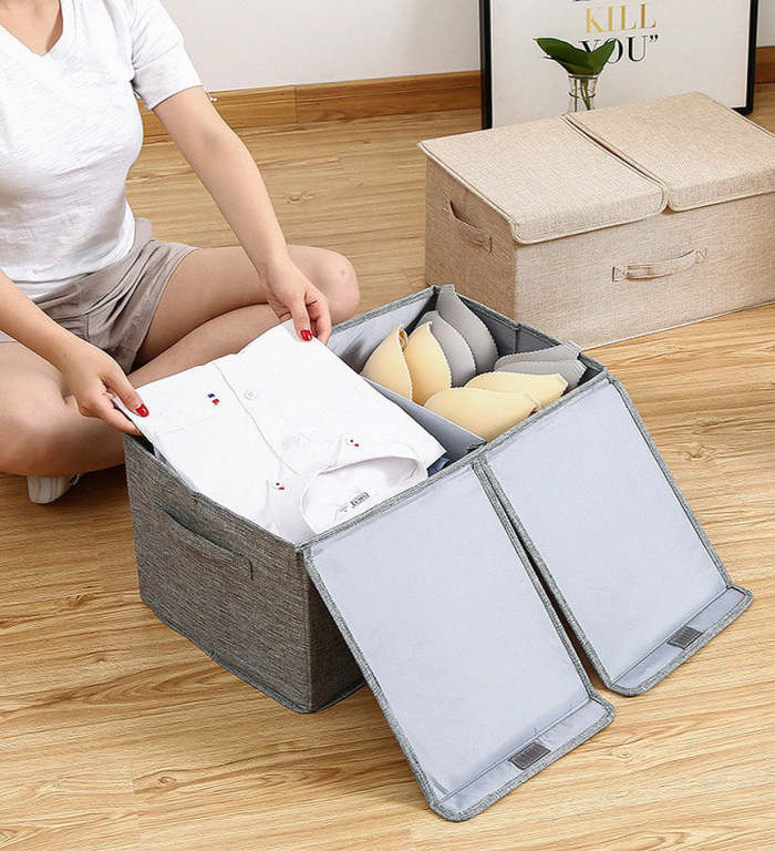 Large Foldable Fabric Linen Storage Box With Lid