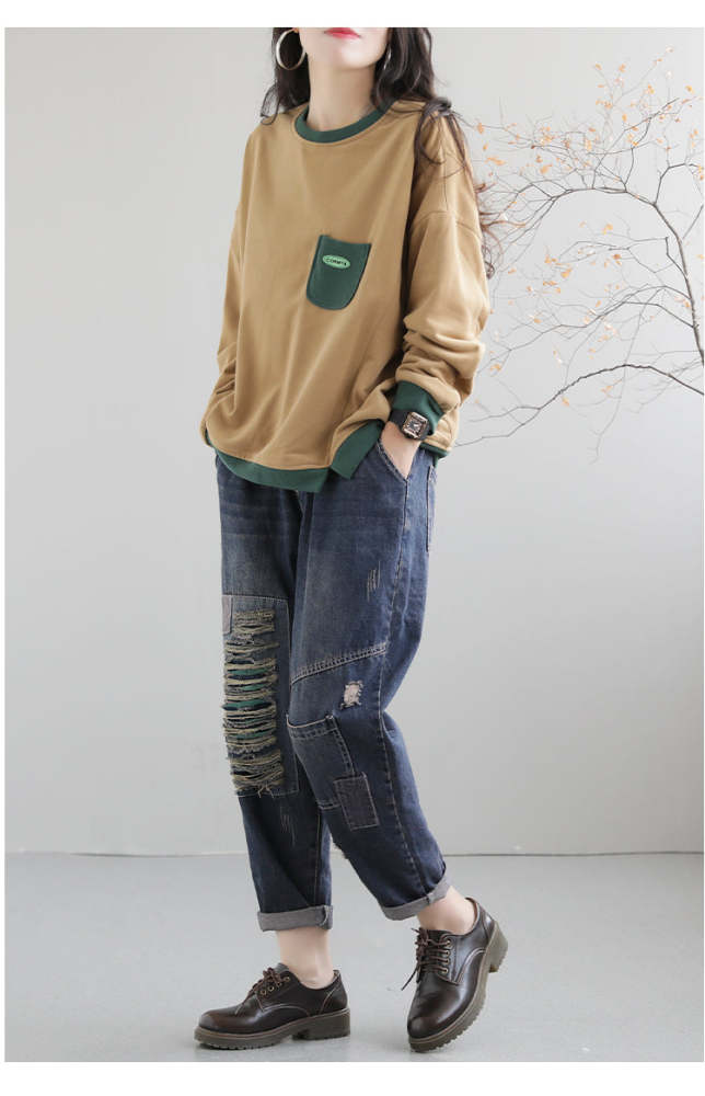 Women'S Autumn Round Neck Cotton Sweater