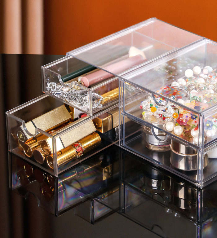 Multi-Functional Transparent Desk Display Box With Drawers